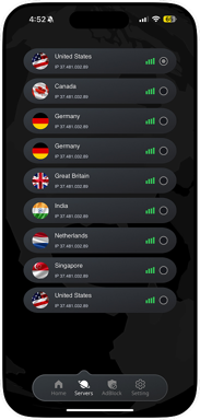 GuardVPN server list screen